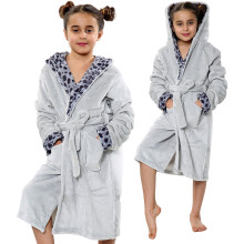 (7-8 Years, Grey) Unisex Grey Print Bathrobe Hooded Swim Beach