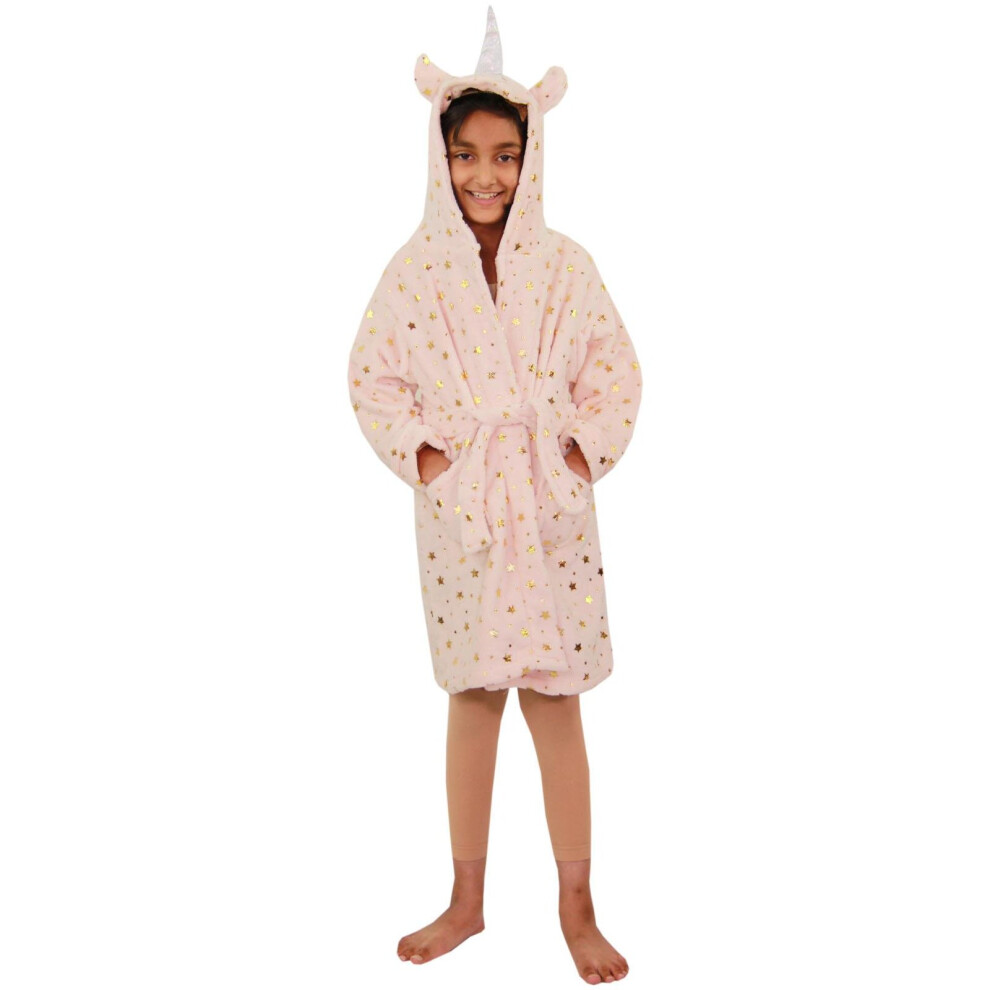 (13 Years, Golden Stars Print) Girls Boys Bathrobe Unicorn Golden Star Dressing Gown