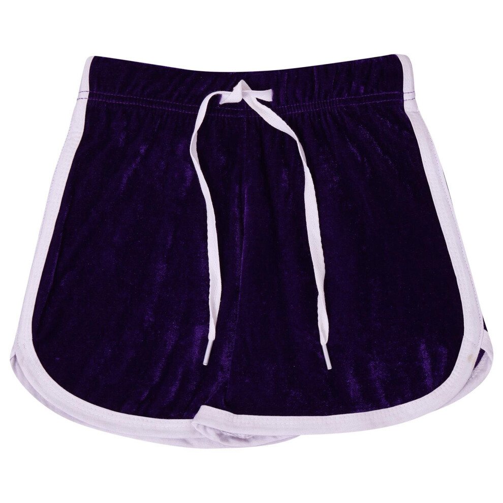 (13 Years, Velour Purple) Kids Girls 100% Cotton Dance Gym Sports Shorts