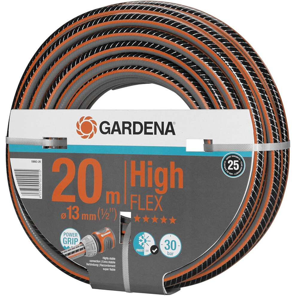 Gardena Comfort High Flex tube 13 mm (1/2"), 20 m: garden hose with power-grip profile 30 bar burst pressure, dimensionally stable, UV-resistant