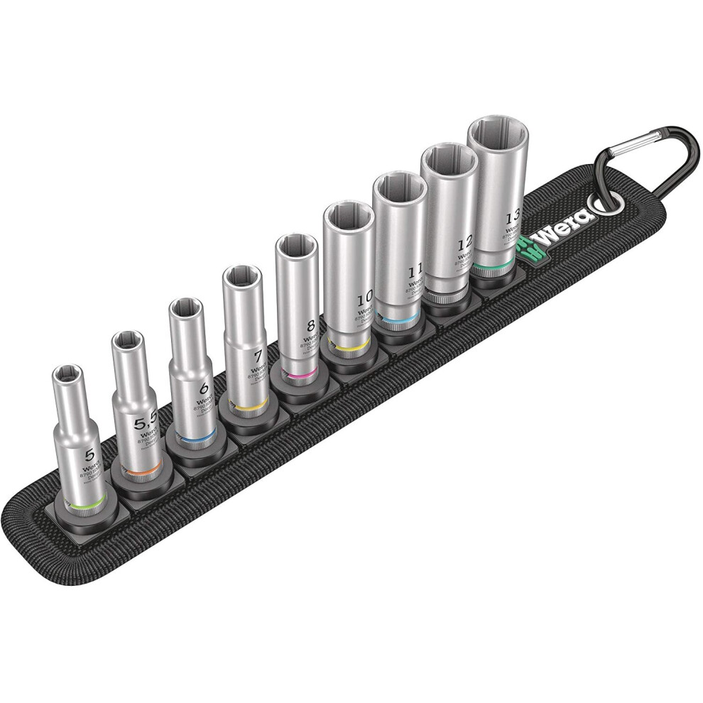 Wera Belt A Deep 1 Socket Set, 1/4" Drive, 9PC, 05004525001