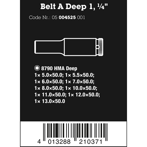 Wera Wera Belt A Deep 1 Socket Set, 1/4" Drive, 9PC, 05004525001 1
