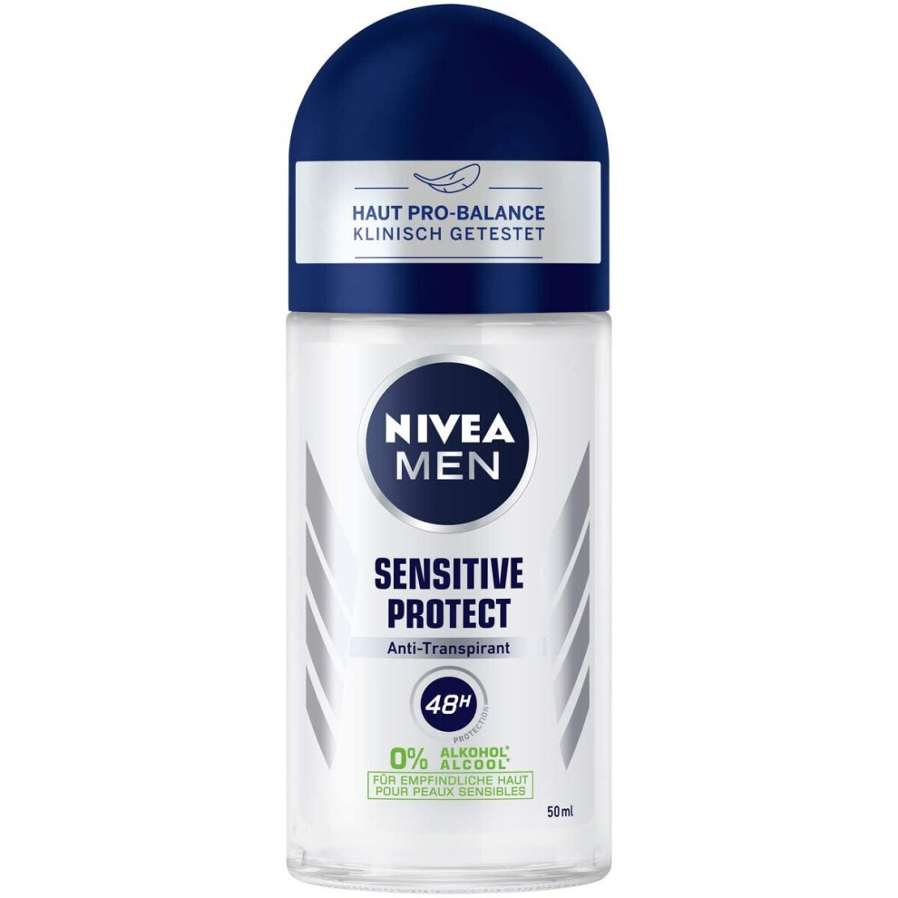 NIVEA MEN Sensitive Protect roll-on deodorant (50 ml), antiperspirant roller for sensitive skin, deodorant with 48-hour protection