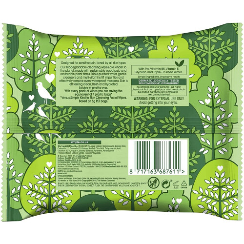 Simple Simple Biodegradable Cleansing Wipes 20 Sheets (Pack of 3) 1