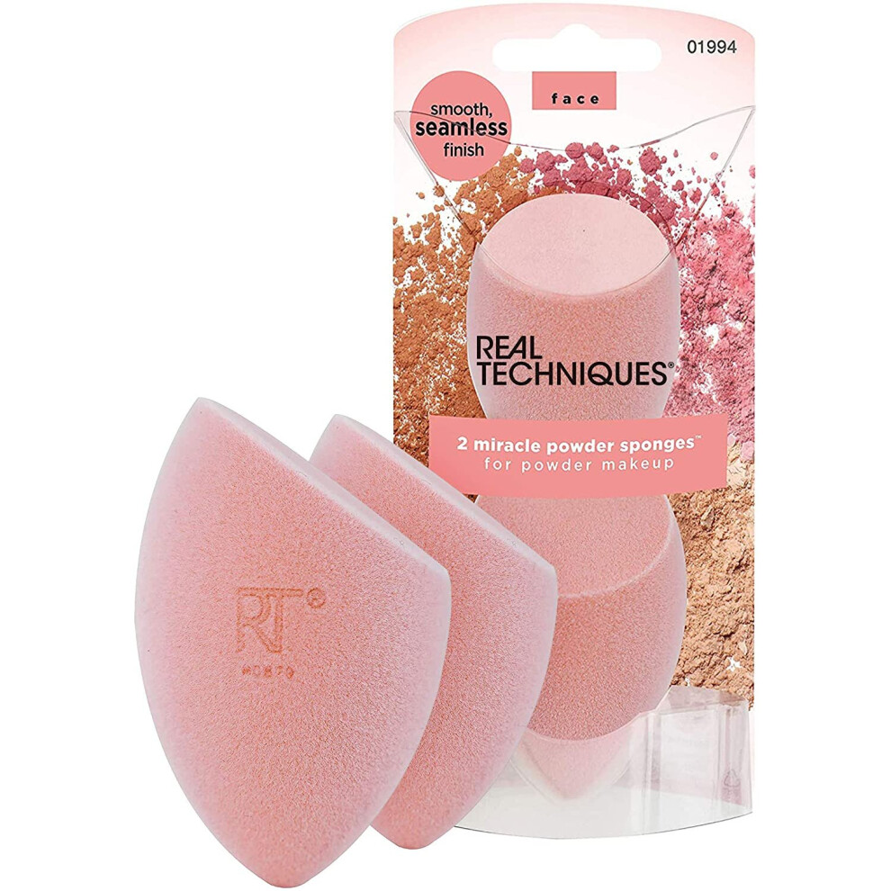 Real Techniques New Foam Technology Miracle Powder Sponge for Even Powder Application, 2 Pack