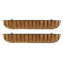 Set of 2 Garden Black Metal Wall Basket Manger Trough Planters (120cm)