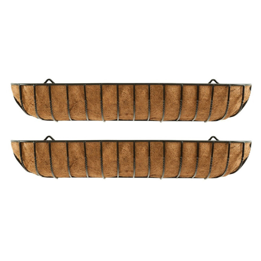 Set of 2 Garden Black Metal Wall Basket Manger Trough Planters (120cm)