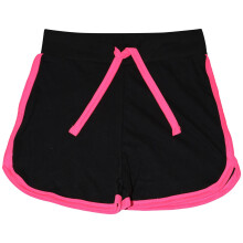 (13 Years, Black & Neon Pink) Girls 100% Cotton Gym Sports Black & N Pink Shorts