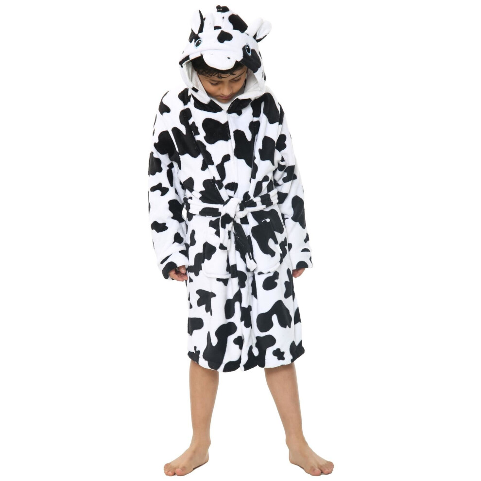 (9-10 Years, Cow) Girls Boys Bathrobe 3D Animal Cow Dressing Gown 2-13