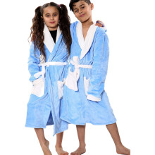 (3-4 Years, Blue) Girls Grey Bathrobe Dressing Gown Hooded Swim Beach