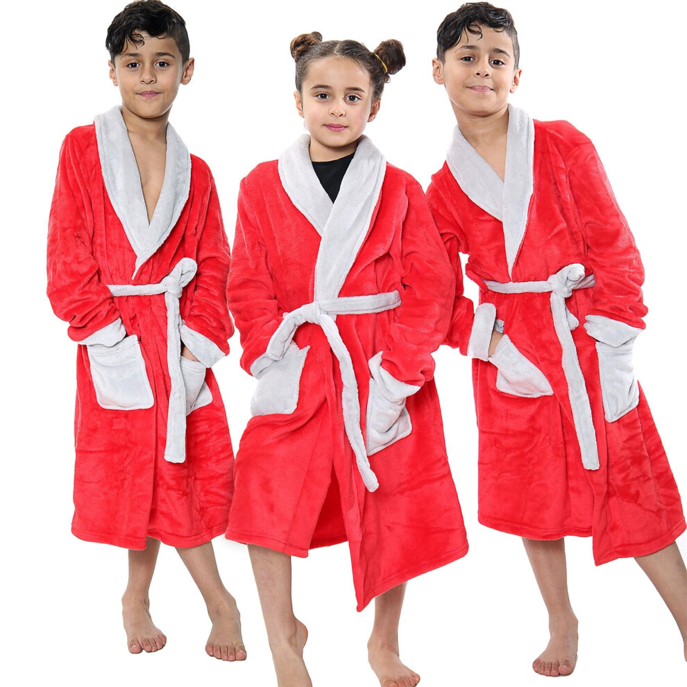 (9-10 Years, Red) Girls Red Bathrobe Dressing Gown Hooded Swim Beach