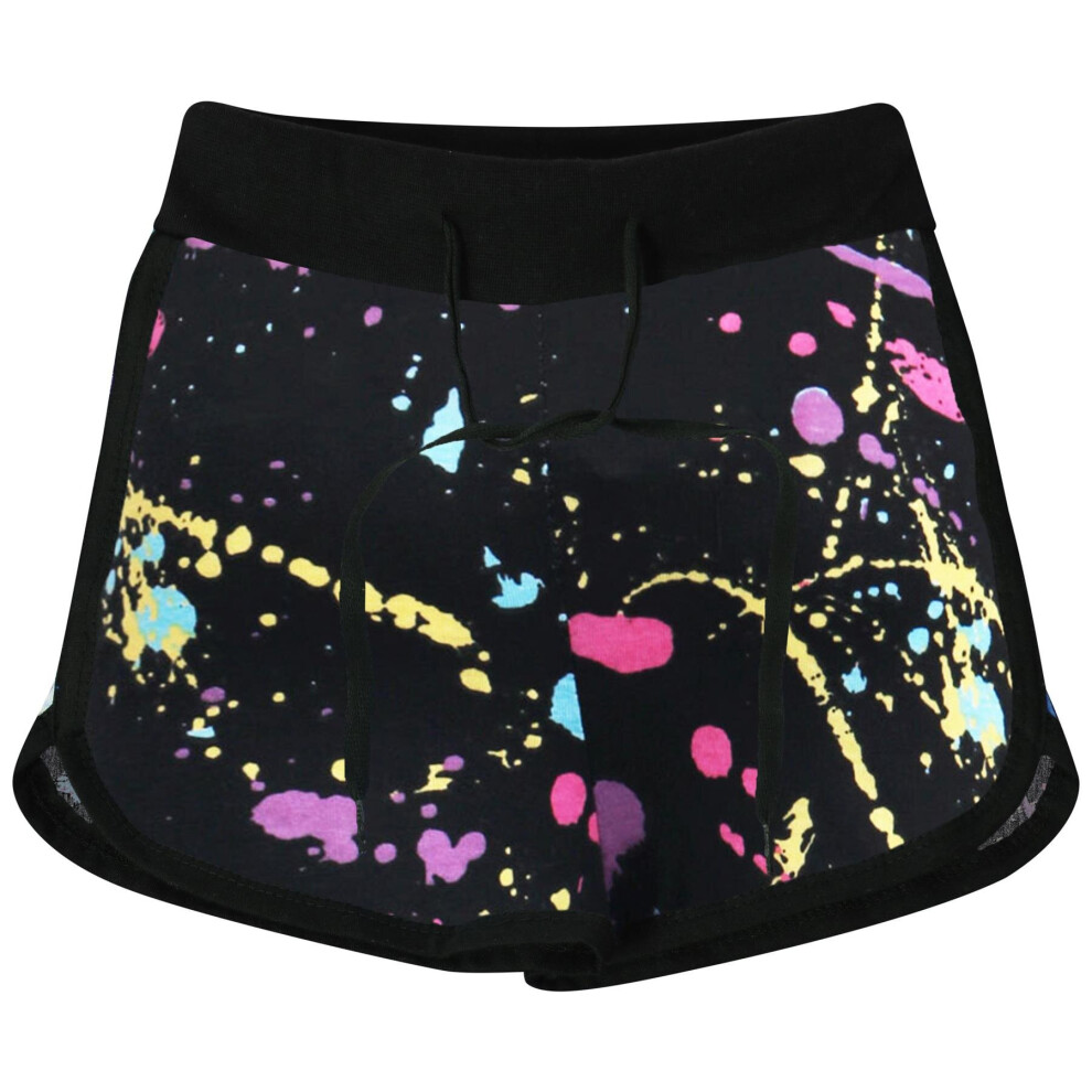 (13 Years, Pastel Splash) Girls 100% Cotton Gym Sports Pastel Splash Shorts