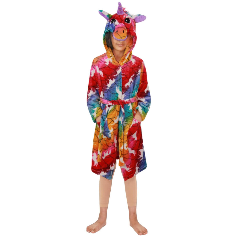 (9-10 Years, Rainbow Scales) Girls Unicorn Hooded Bathrobe Xmas Cosplay Costume