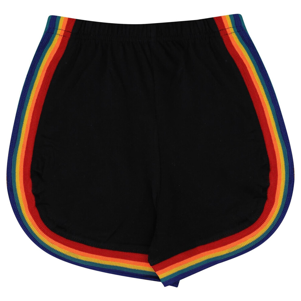 (13 Years, Rainbow Black) Kids Girls 100% Cotton Dance Gym Sports Shorts