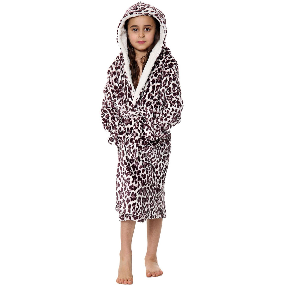 (13 Years, Brown Leopard) Girls Boys Leopard Print Bathrobe Hooded Swim Beach