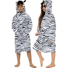 (7-8 Years, Zebra) Girls Boys Bathrobe 3D Animal Zebra Dressing Gown