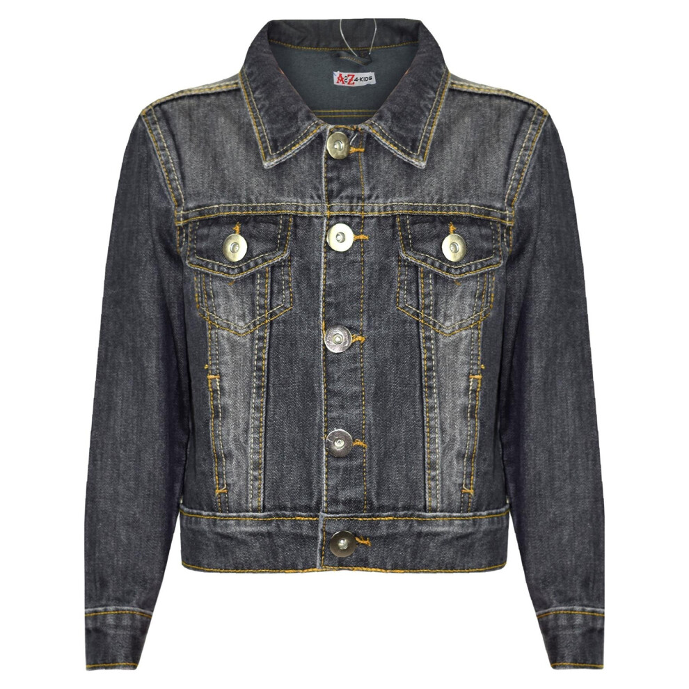 (11-12 Years, Black) Boys Denim Jackets Black Jeans Jacket 3-13 Yr