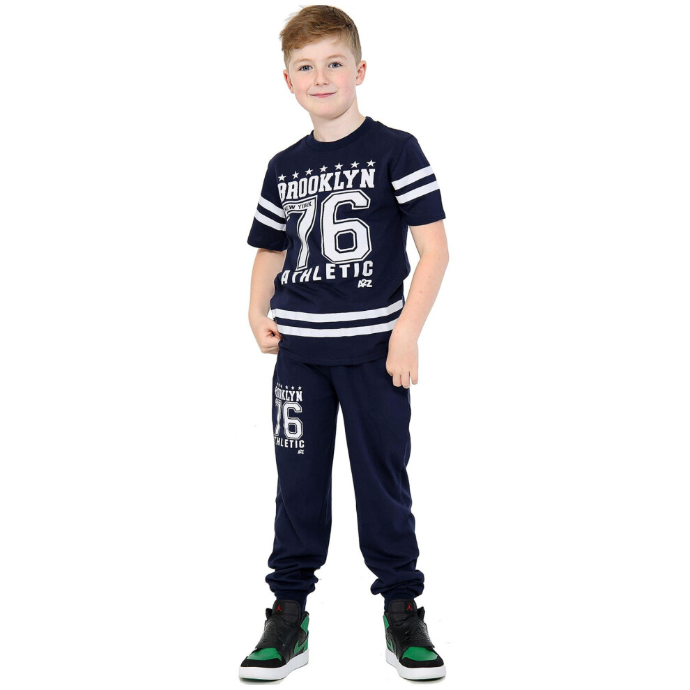 (7-8 Years, Navy) Boys Brooklyn 76 Camouflage T Shirt Tops & Trouser Set