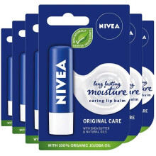 NIVEA Lip Balm Original Care Pack of 6 (6 x 4.8g) Protective Lip Moisturiser with Shea Butter and Natural Oils, Caring Lip Balm for 24h Moisture Care,