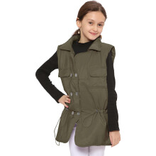 (9-10 Years, Khaki) Kids Girls Down Vest Quilted Gilet Sleeveless Coat
