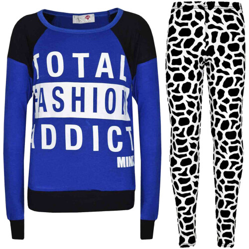 (13 Years, Royal Blue) Girls TOTAL FASHION ADDICT Printed Legging Set
