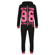(5-6 Years, Black & Neon Pink) Girl New York 98 Print A2Z Onesie One Piece Pyjamas