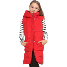 (13 Years, Red) Kids Girls Quilted Gilet Padded Long Line Vest