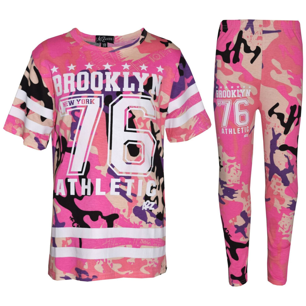 (13 Years, Camo Baby Pink) Girls Brooklyn 76 Athletic T Shirt & Legging Set 7-13