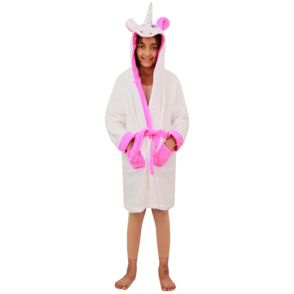 (13 Years, Pink & White) Girls Boys Bath Robe Animal Unicorn Dressing Gown 2-13