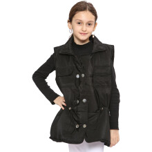 (9-10 Years, Black) Girls Down Vest Black Gilet Sleeveless Coat 7-13