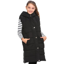 (9-10 Years, Black) Kids Girls Quilted Gilet Padded Long Line Vest