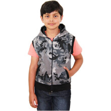 (11-12 Years, Camo Charcoal) Kids Girls Boys Plain Gilet Fleece Hoodie Jacket