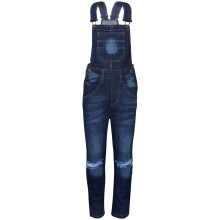 (11-12 Years, Dark Blue) Girls Denim Dungaree Knee Ripped Dark Blue Jeans