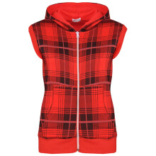 (9-10 Years, Tartan Red) Kids Girls Boys Plain Gilet Fleece Hoodie Jacket