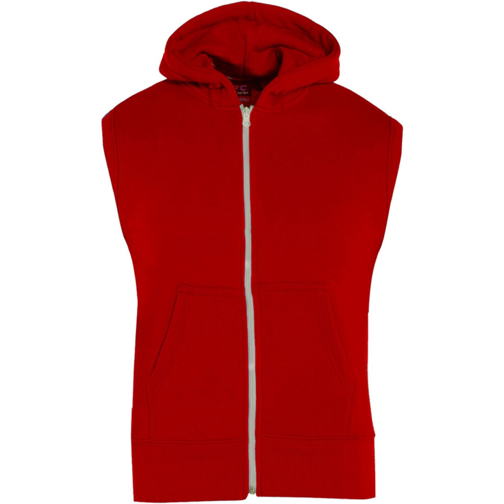 (9-10 Years, Red) Kids Girls Boys Plain Gilet Fleece Hoodie Jacket