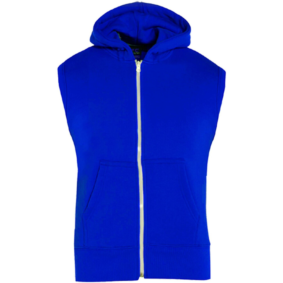 (9-10 Years, Royal Blue) Kids Girls Boys Plain Gilet Fleece Hoodie Jacket