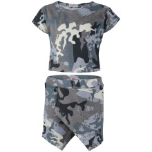 (7-8 Years, Camo Charcoal) Girls Camo Charcoal Print Crop Top & Skort Set