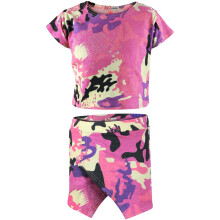 (13 Years, Camo Baby Pink) Girls Tropical Aztec Floral Tribal Crop Top & Skort Skirt Short 2 Piece Set 7-13