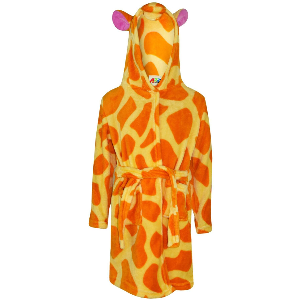 (13 Years, Amber Giraffe) Girls Boys Bath Robe Animal Unicorn Dressing Gown 2-13