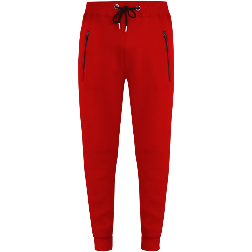 (L, Red) Mens Fleece Joggers Exercise Sweatpants Trousers