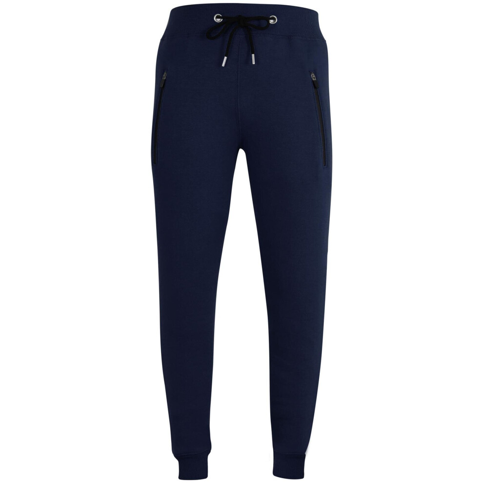 (M, Navy) Mens Fleece Joggers Exercise Sweatpants Trousers