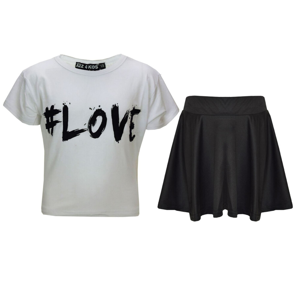 Kids Girls Love Graffiti Crop Top & Black Skater Skirt Set 7 8 9 10 11 12  13 Yr