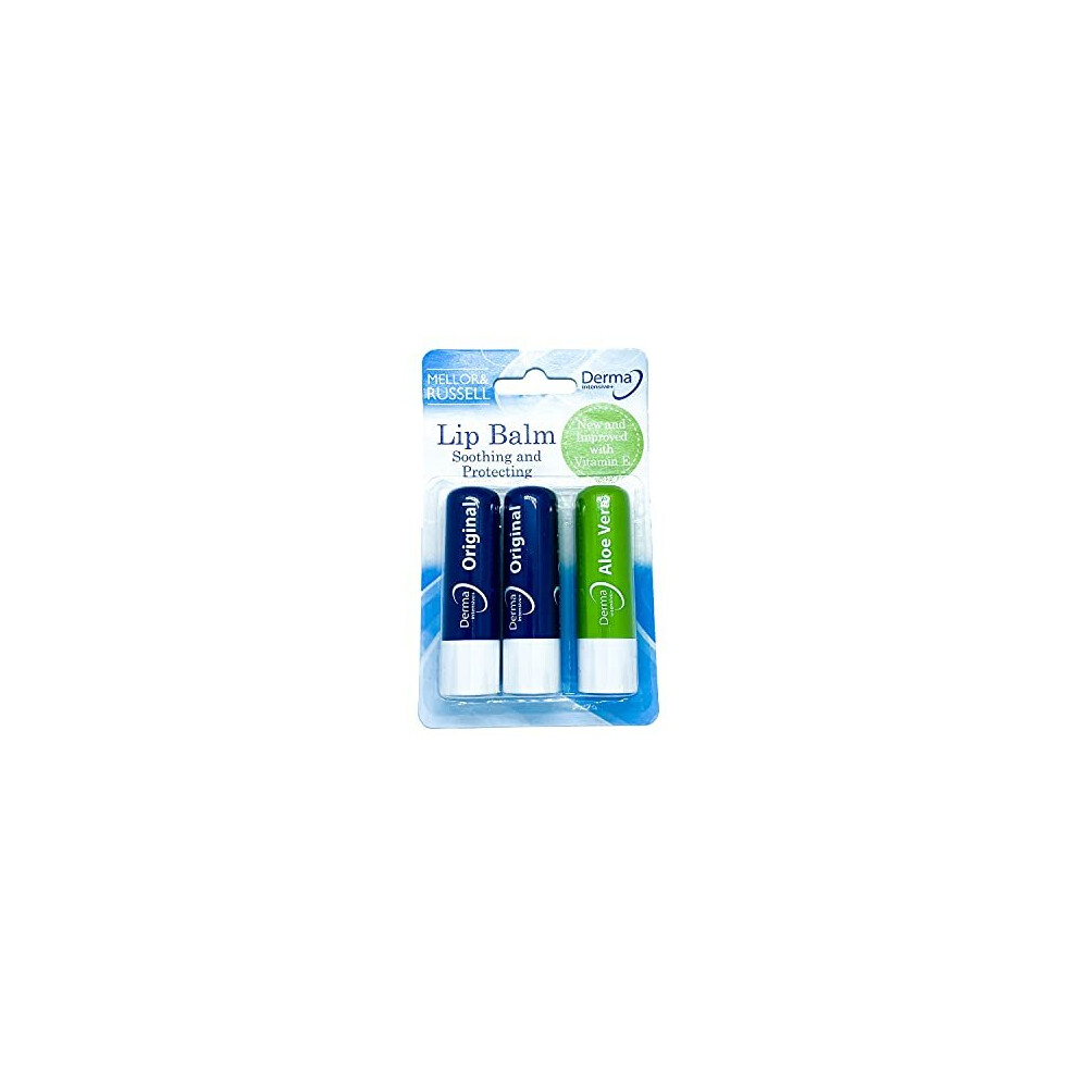 3 Pack of 3 (2 Original and 1 Aloe Vera) Derma Soothing And Protecting Lip Balms - Image 2