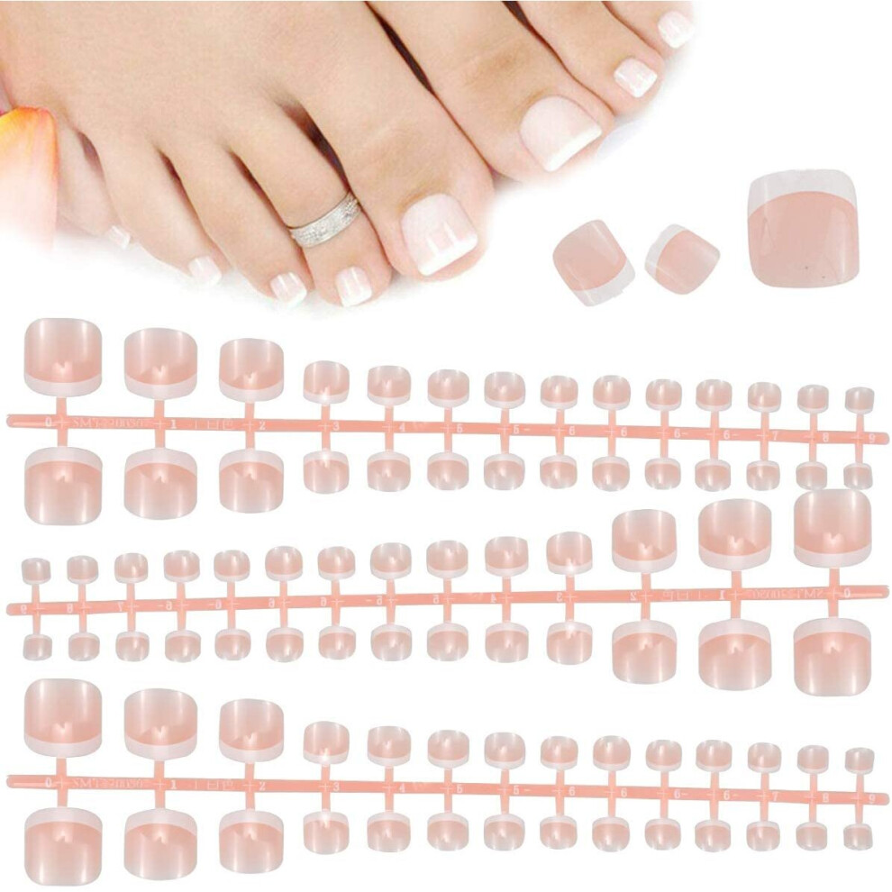 84 Pcs French False ToeNails Tips, 14 Size French Artificial Manicure Fake Toe Nails, Full Cover Acrylic ToeNails Art Tips for Ladies Women Girls Nail