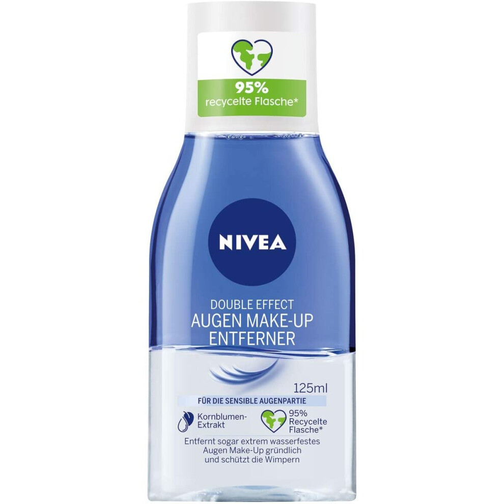 NIVEA Double Effect Eye Make-Up Remover (125 ml), Make-Up Remover for Sensitive Eye Area, Facial Cleanser Removes Extremely Waterproof Make-Up