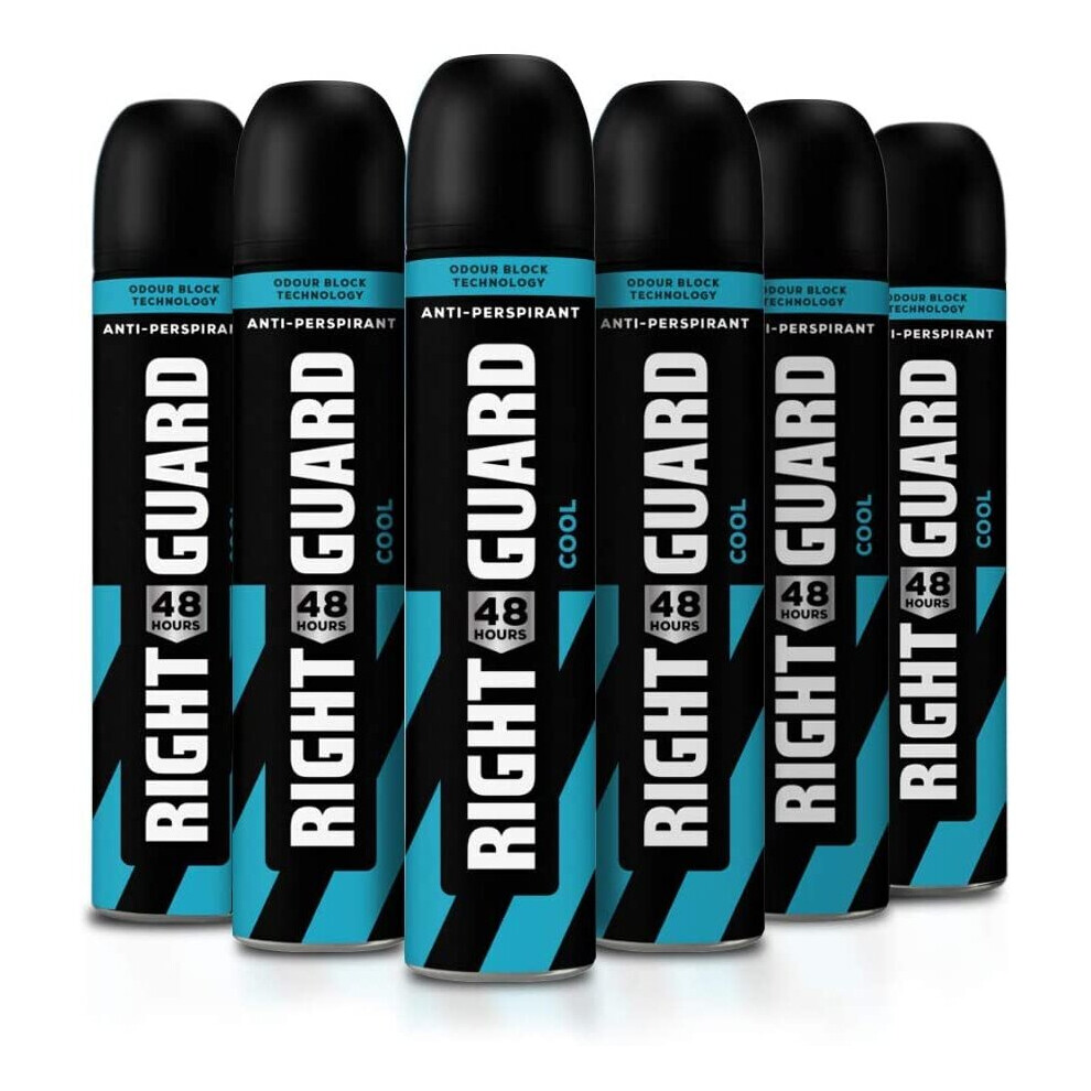 Right Guard Mens Deodorant, Total Defence 5, Cool 48H High-Performance Anti-Perspirant Spray, Multipack 6 X 250 Ml