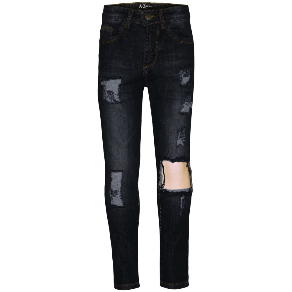 (5-6 Years, Style 1 Black) Kids Girls Skinny Jeans Denim Ripped Stretchy Pants-image-OPC-P8VY6WG-NEW