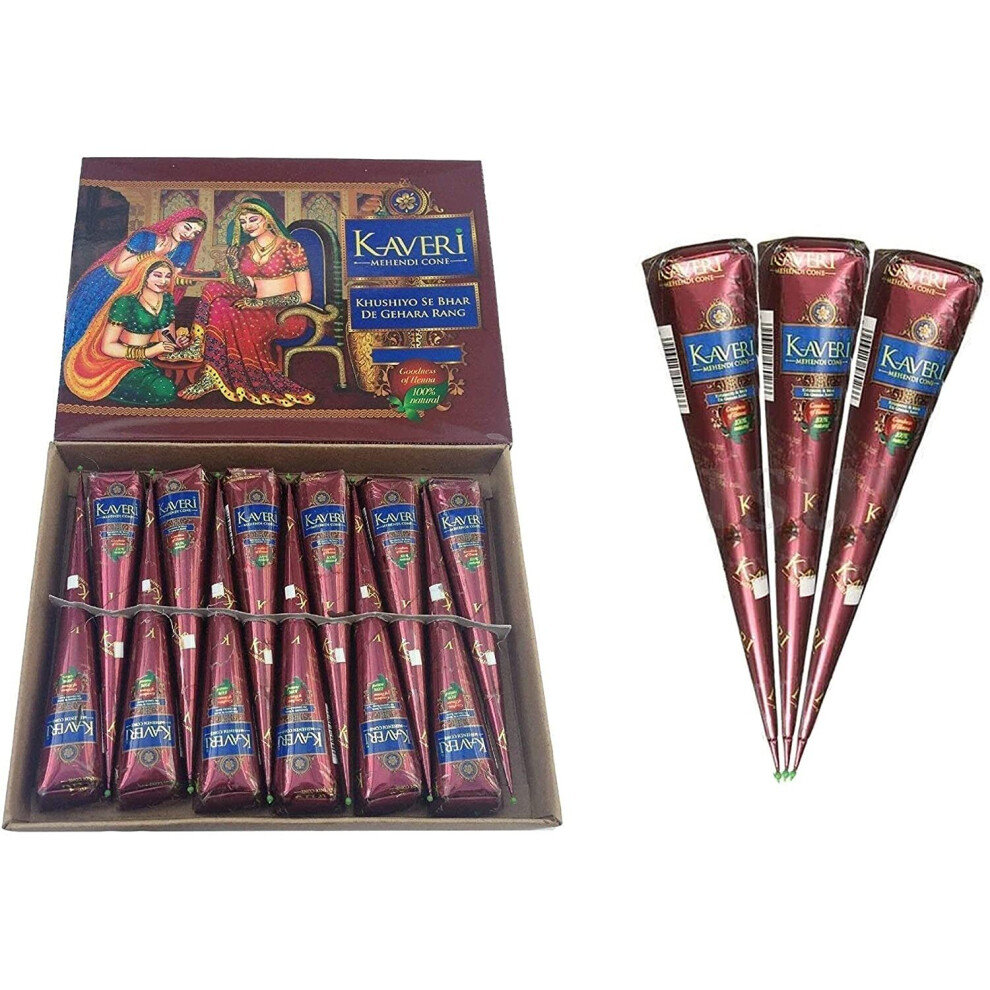 3 x Kaveri Mehndi Cones Dark Brown Mehndi All Natural Body Art Organic Temporary Tattoo Kaveri