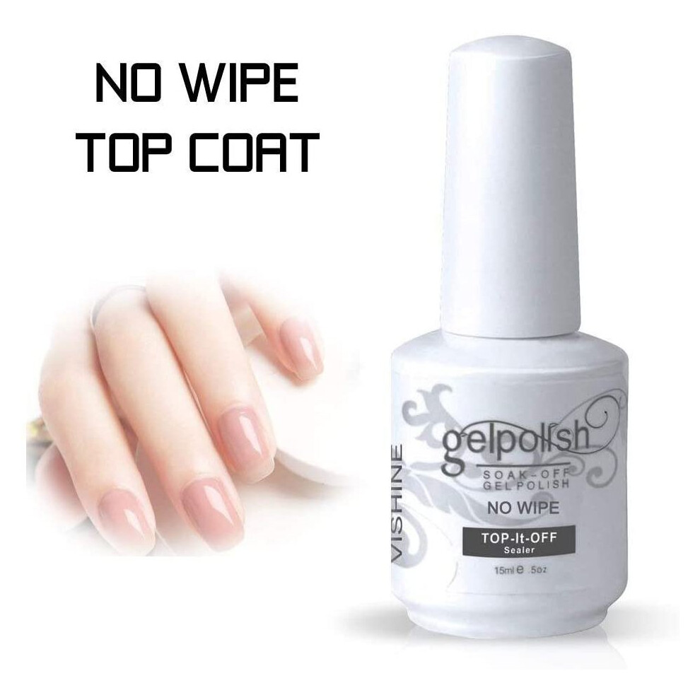 Gelpolish Vishine No Wipe Top Coat Gel Nail Polish Soak Off Uv Led Gel Nail Varnish Long Lasting Manicure Foundation Sealer 15Ml (No Cleanse)