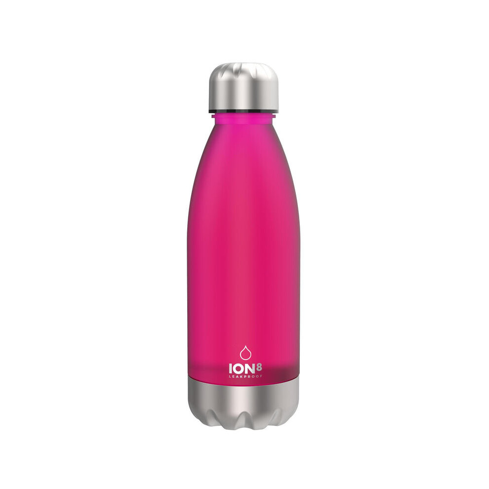 (Pink) Ion8 Leak Proof Clear / Steel Water Bottle, 560ml